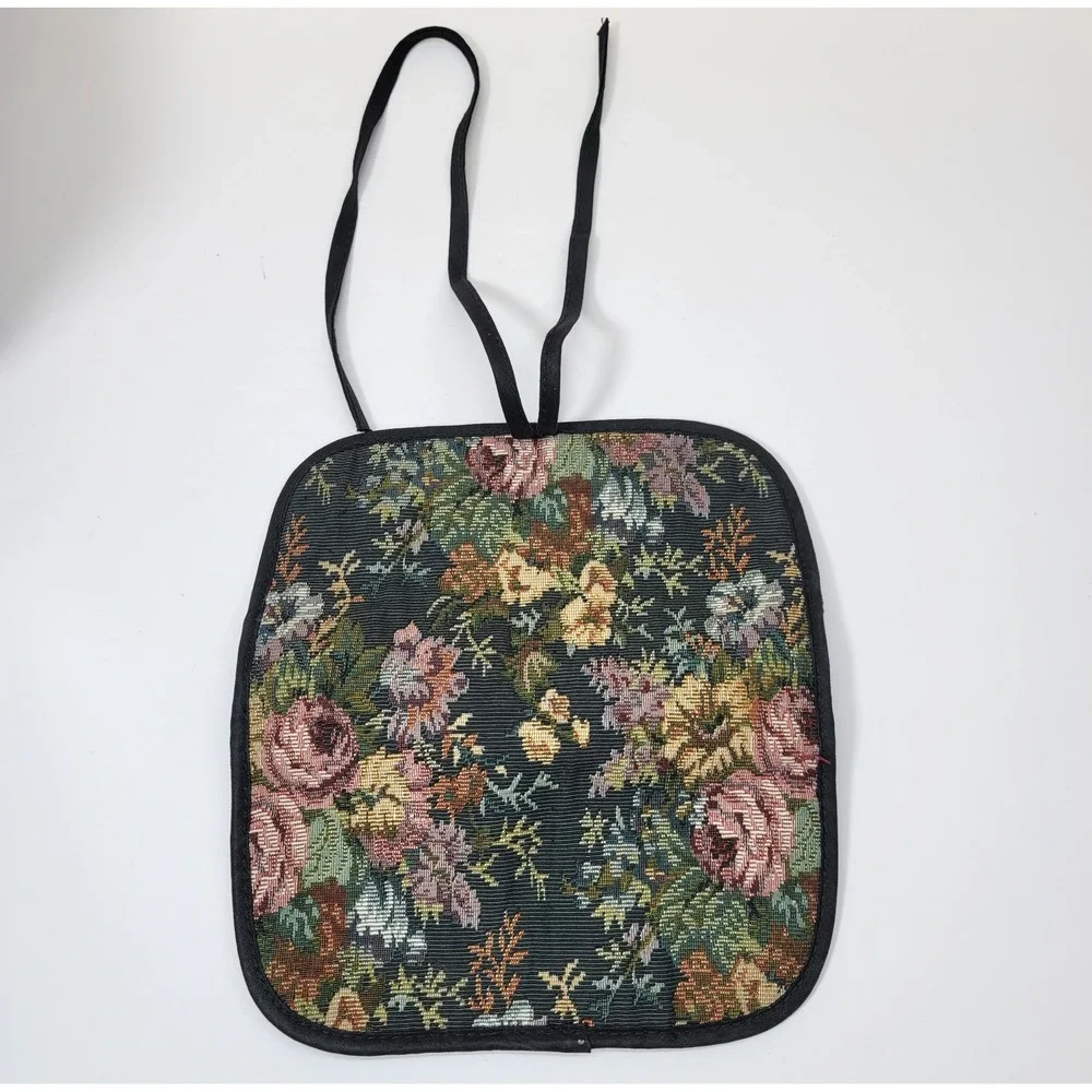 Vtg Floral Tapestry Jewelry Roll Travel Organizer Pouch 2 Zip Pockets/Ring Bar